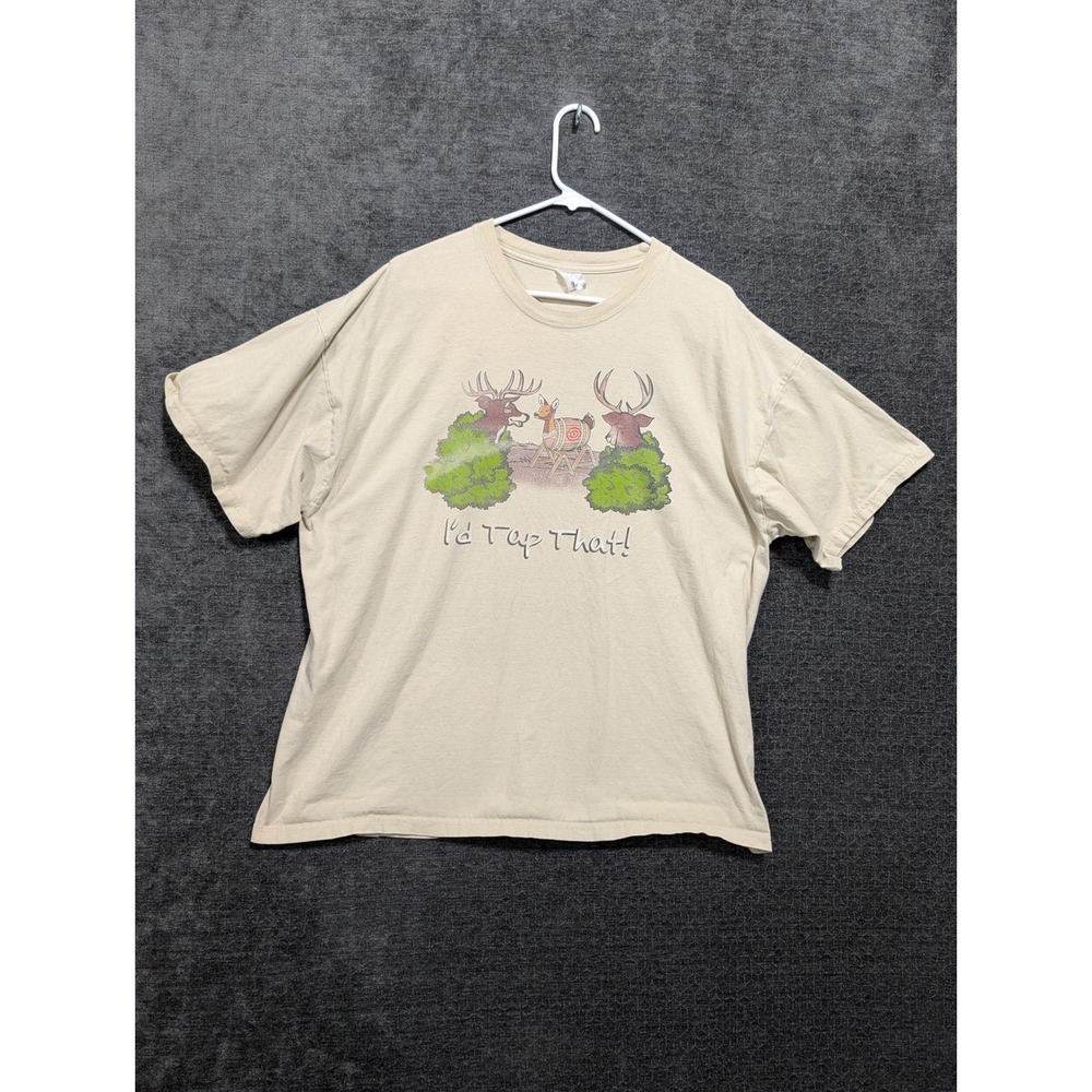 Vintage Id Tap That Hunting Deer Graphic T-Shirt Tan Short Sleeve Mens XL